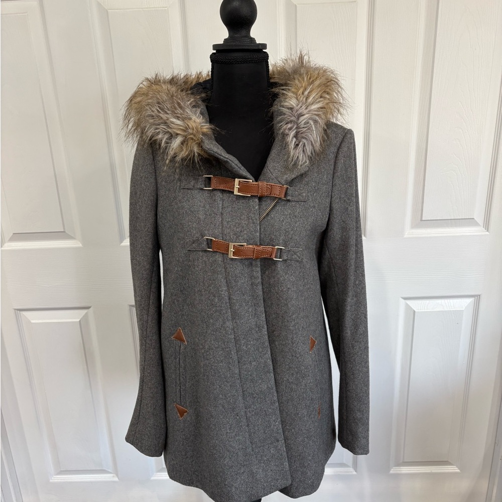 Cartonnier Gray Coat with Tan leather accents